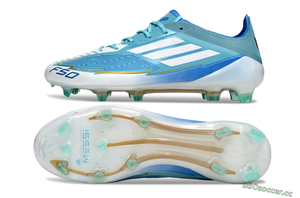 Men's Messi x Adidas F50 Elite FG Firm Ground Low-Tops Football Boots - Jade/White/Blue 1