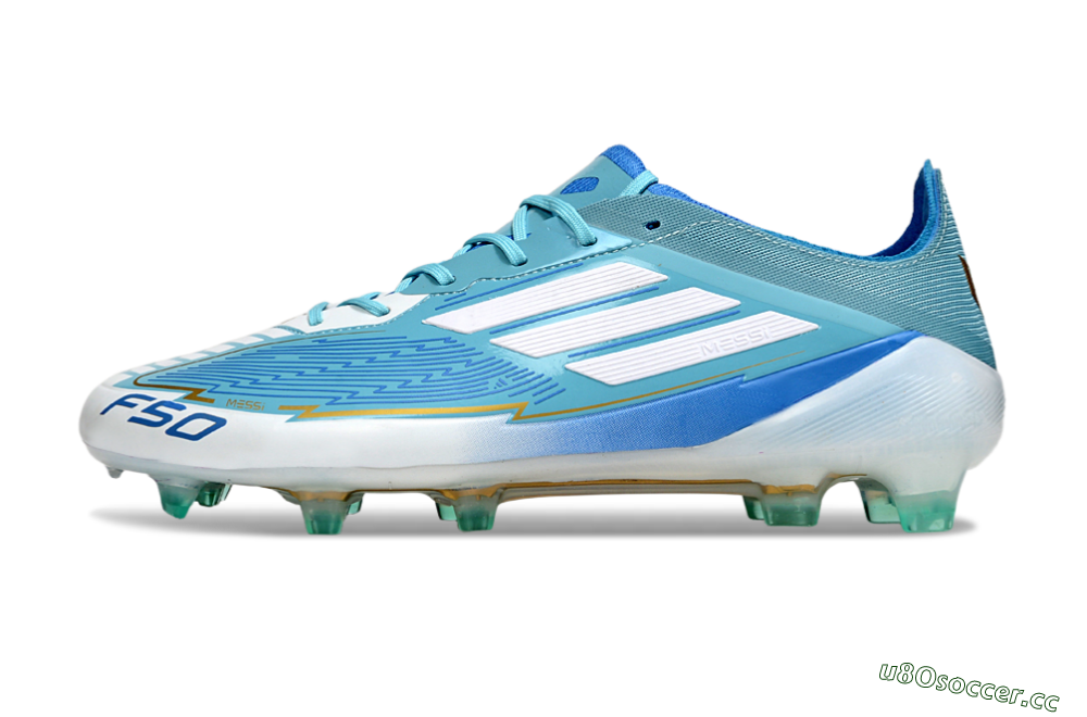 Men's Messi x Adidas F50 Elite FG Firm Ground Low-Tops Football Boots - Jade/White/Blue 0