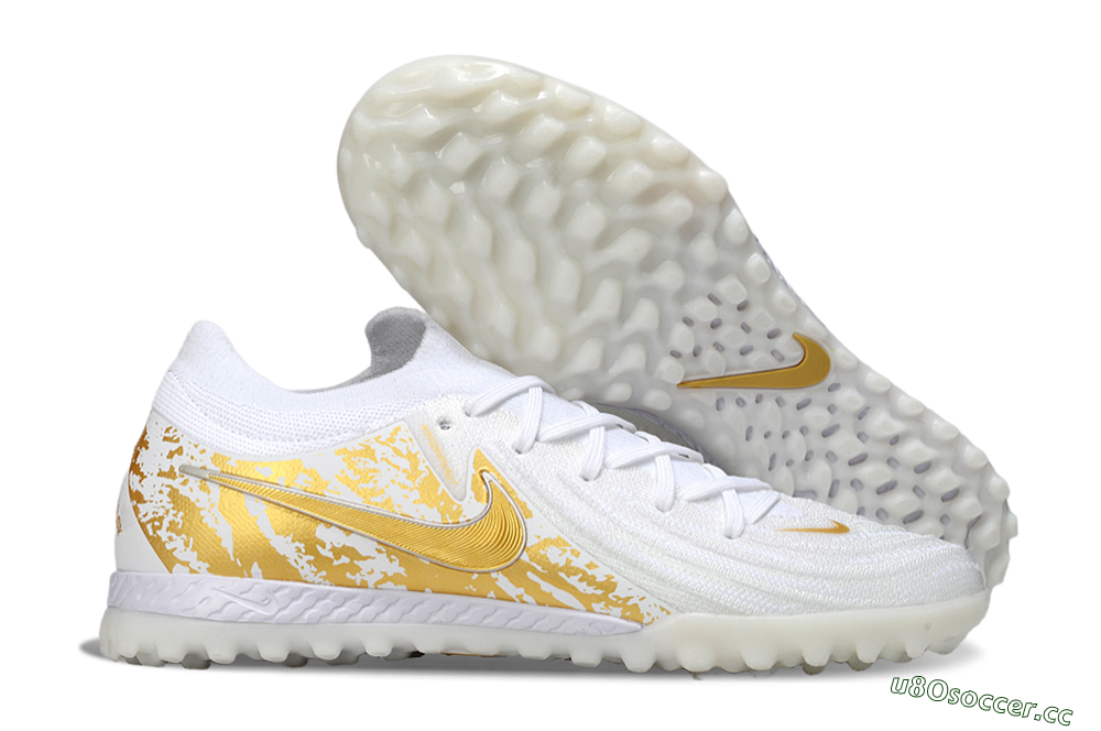 Men's Nike Phantom GX 2 Elite TF Artificial Turf Low-Tops Football Shoes - White/Gold 2