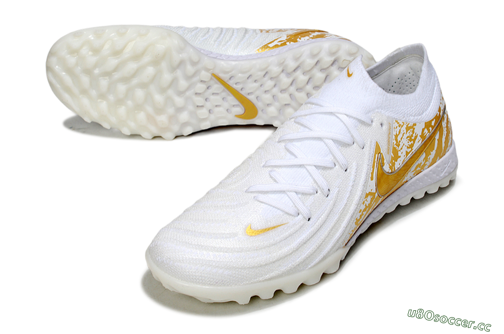 Men's Nike Phantom GX 2 Elite TF Artificial Turf Low-Tops Football Shoes - White/Gold 3