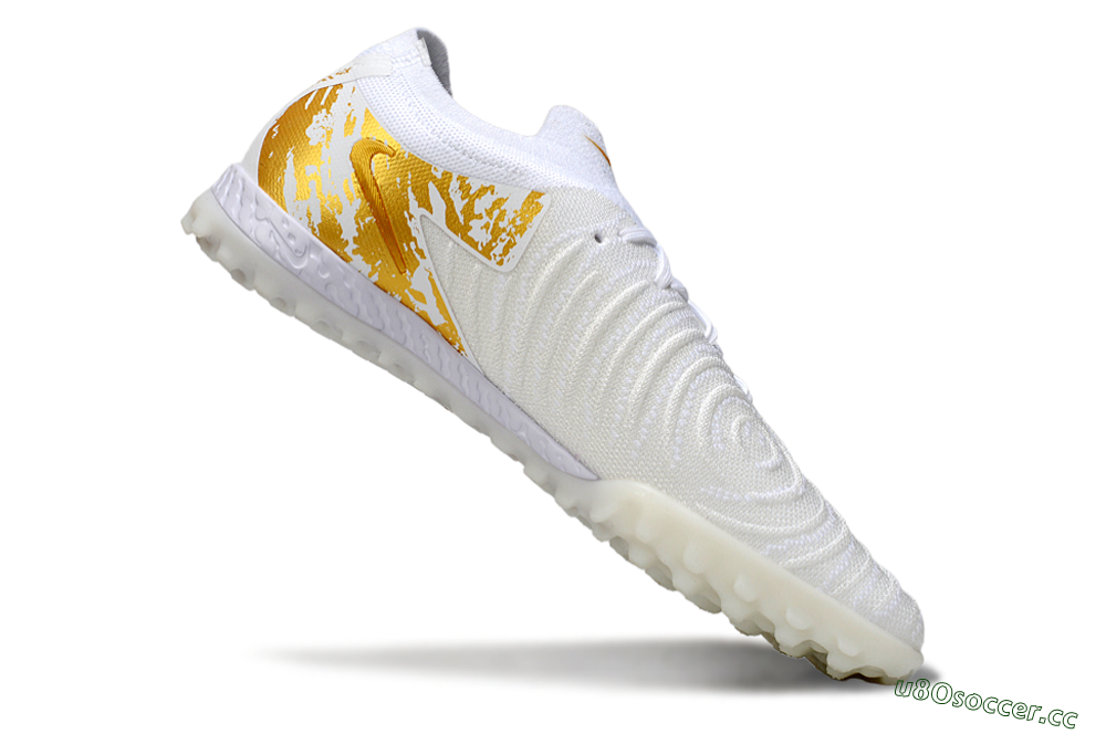 Men's Nike Phantom GX 2 Elite TF Artificial Turf Low-Tops Football Shoes - White/Gold 4