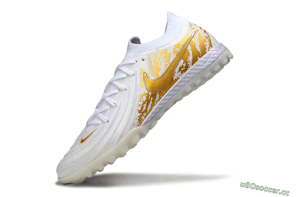 Men's Nike Phantom GX 2 Elite TF Artificial Turf Low-Tops Football Shoes - White/Gold 5
