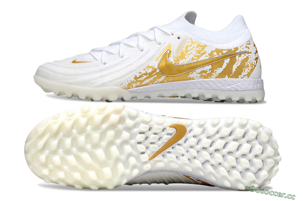 Men's Nike Phantom GX 2 Elite TF Artificial Turf Low-Tops Football Shoes - White/Gold 1