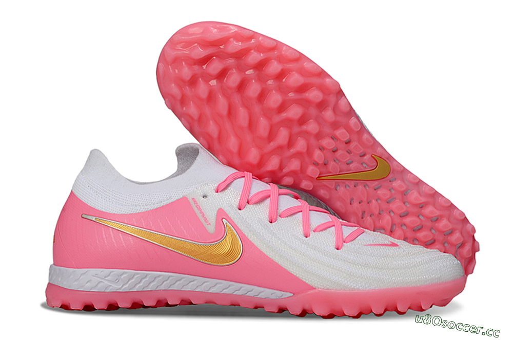 Men's Nike Phantom GX 2 Elite TF Artificial Turf Low-Tops Football Shoes - White/Pink/Gold 2