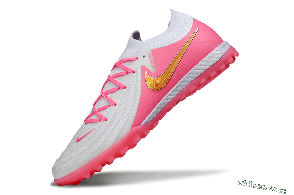 Men's Nike Phantom GX 2 Elite TF Artificial Turf Low-Tops Football Shoes - White/Pink/Gold 5