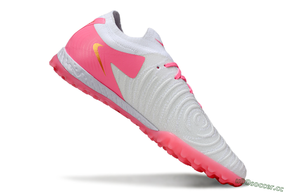 Men's Nike Phantom GX 2 Elite TF Artificial Turf Low-Tops Football Shoes - White/Pink/Gold 4