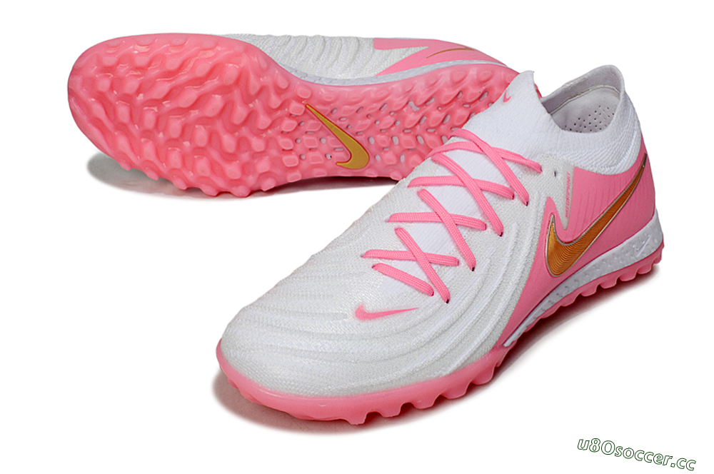 Men's Nike Phantom GX 2 Elite TF Artificial Turf Low-Tops Football Shoes - White/Pink/Gold 3
