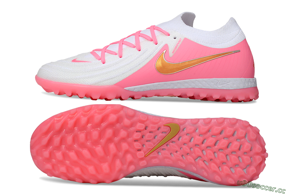 Men's Nike Phantom GX 2 Elite TF Artificial Turf Low-Tops Football Shoes - White/Pink/Gold 1