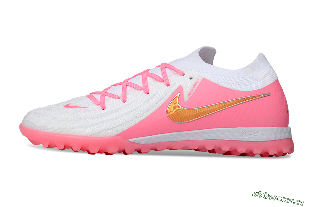 Men's Nike Phantom GX 2 Elite TF Artificial Turf Low-Tops Football Shoes - White/Pink/Gold 0