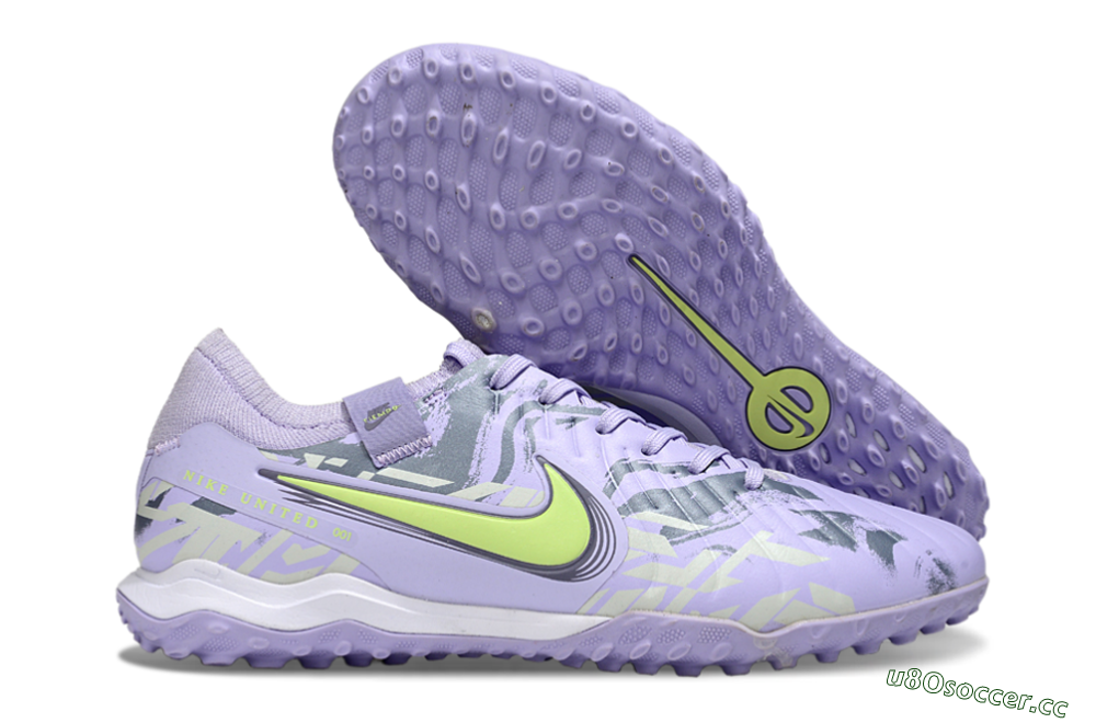 Men's Nike Tiempo Legend 10 Pro TF Artificial Turf Low-Tops Football Shoes - Purple/Black/Yellow 2