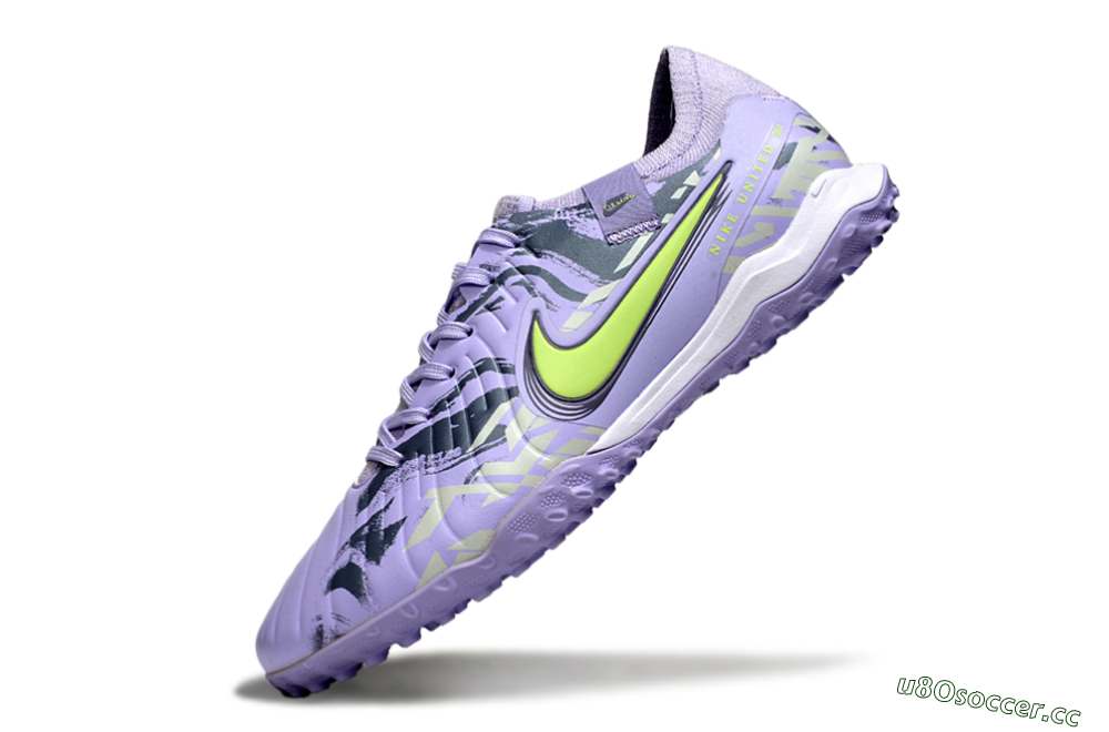 Men's Nike Tiempo Legend 10 Pro TF Artificial Turf Low-Tops Football Shoes - Purple/Black/Yellow 5