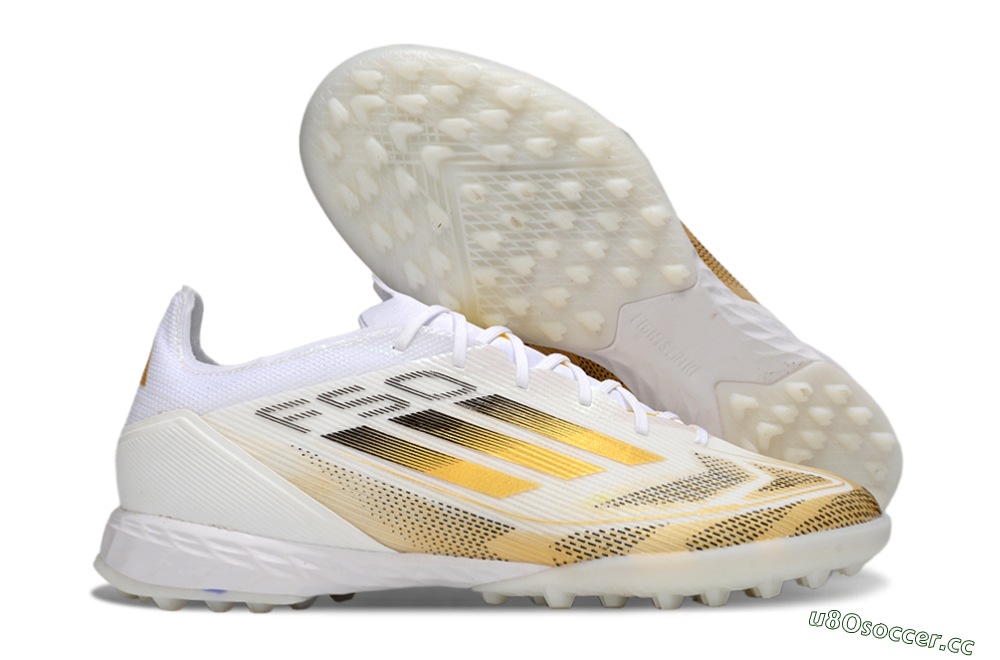 Men's Adidas F50 Elite Kings League TF Artificial Turf Low-Tops Football Shoes - White/Yellow/Black 2