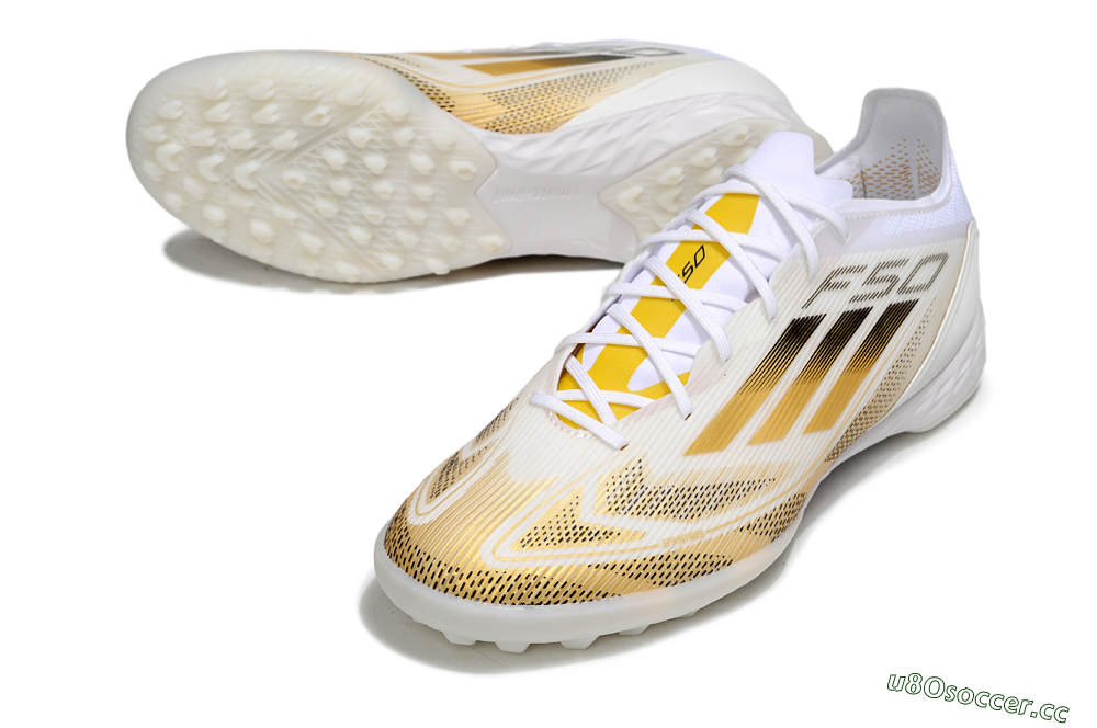 Men's Adidas F50 Elite Kings League TF Artificial Turf Low-Tops Football Shoes - White/Yellow/Black 3