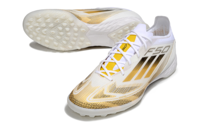 Men's Adidas F50 Elite Kings League TF Artificial Turf Low-Tops Football Shoes - White/Yellow/Black