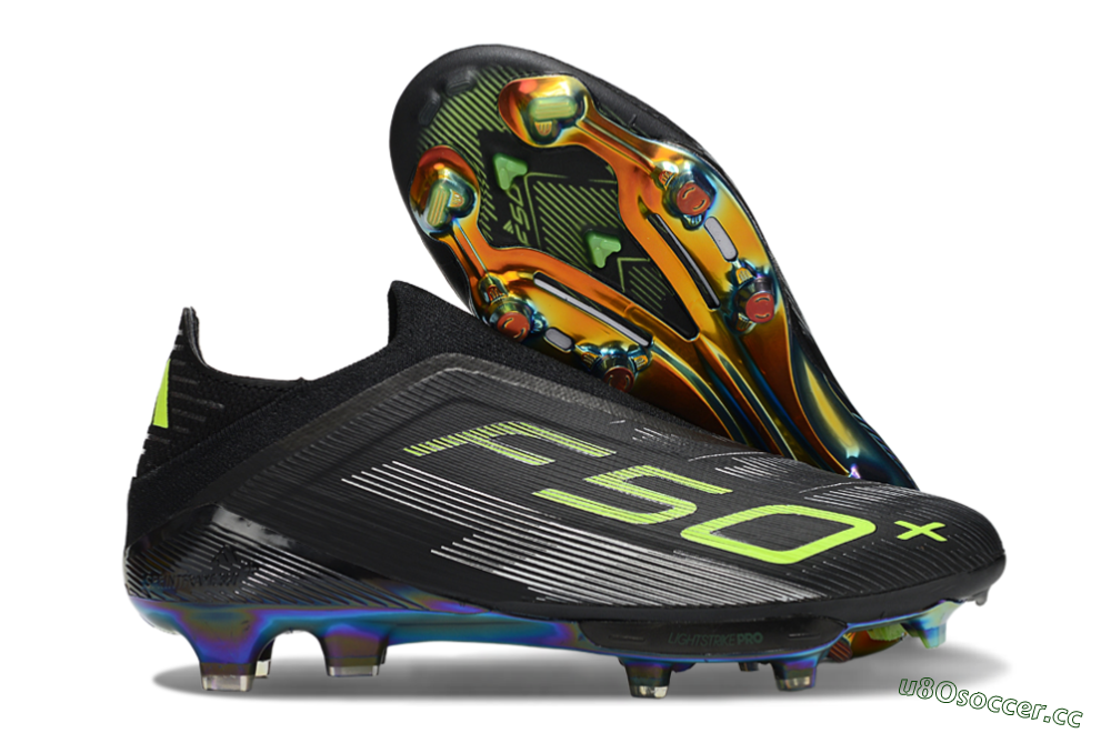 Men's Adidas F50+ Elite Lightstrike Pro Laceless FG Firm Ground Low-Tops Football Boots - Black/Yellow/Silver 2