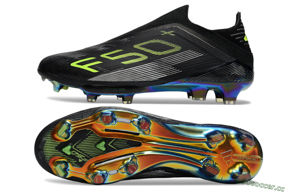 Men's Adidas F50+ Elite Lightstrike Pro Laceless FG Firm Ground Low-Tops Football Boots - Black/Yellow/Silver 1