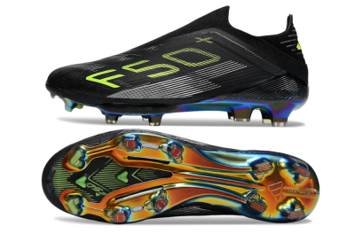 Men's Adidas F50+ Elite Lightstrike Pro Laceless FG Firm Ground Low-Tops Football Boots - Black/Yellow/Silver
