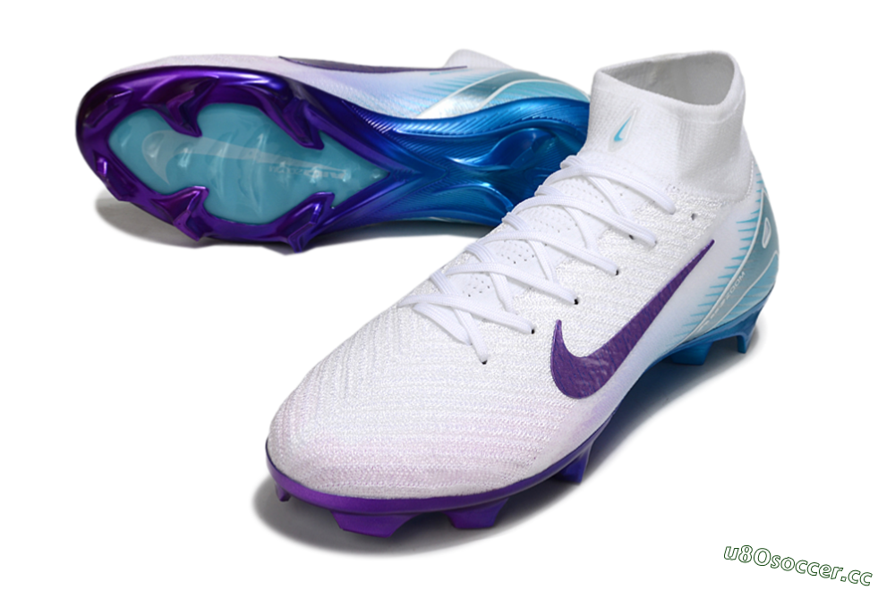 Unisex Nike Air Zoom Mercurial Superfly 10 Elite FG Firm Ground High-Tops Football Boots - White/Purple/Jade 3