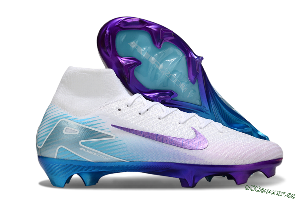 Unisex Nike Air Zoom Mercurial Superfly 10 Elite FG Firm Ground High-Tops Football Boots - White/Purple/Jade 2