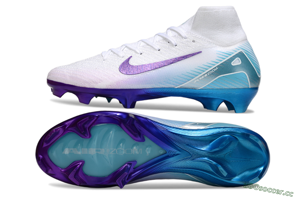 Unisex Nike Air Zoom Mercurial Superfly 10 Elite FG Firm Ground High-Tops Football Boots - White/Purple/Jade 1