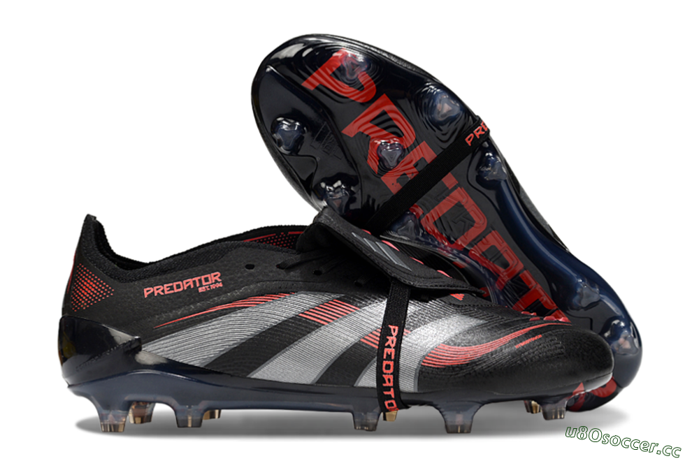 Men's Adidas Predator 25 Elite Foldover Tongue FG Firm Ground Low-Tops Football Boots - Black/Silver/Red 2