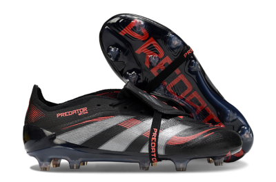 Men's Adidas Predator 25 Elite Foldover Tongue FG Firm Ground Low-Tops Football Boots - Black/Silver/Red