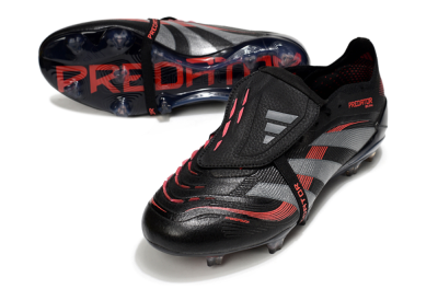 Men's Adidas Predator 25 Elite Foldover Tongue FG Firm Ground Low-Tops Football Boots - Black/Silver/Red