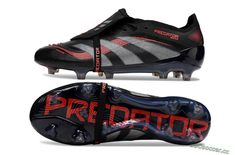 Men's Adidas Predator 25 Elite Foldover Tongue FG Firm Ground Low-Tops Football Boots - Black/Silver/Red 1