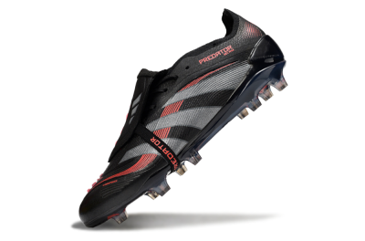 Men's Adidas Predator 25 Elite Foldover Tongue FG Firm Ground Low-Tops Football Boots - Black/Silver/Red