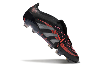 Men's Adidas Predator 25 Elite Foldover Tongue FG Firm Ground Low-Tops Football Boots - Black/Silver/Red