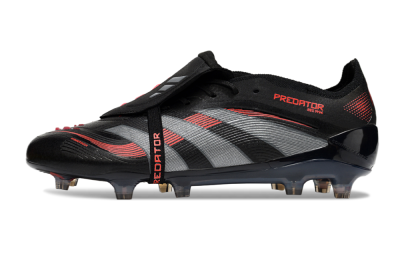 Men's Adidas Predator 25 Elite Foldover Tongue FG Firm Ground Low-Tops Football Boots - Black/Silver/Red