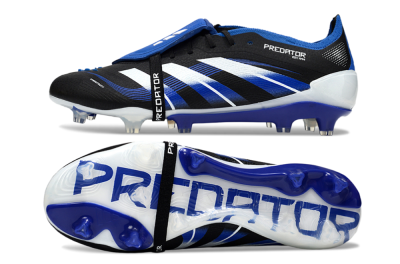 Men's Adidas Predator 25 Elite Foldover Tongue FG Firm Ground Low-Tops Football Boots - Black/White/Blue