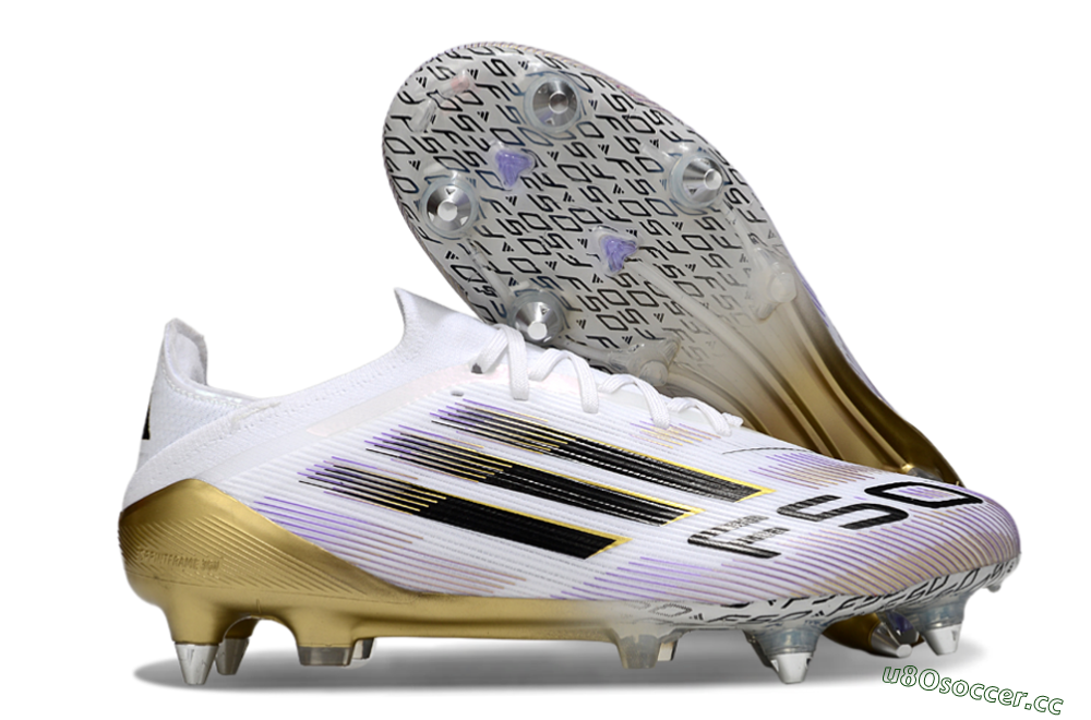 Men's Adidas F50 Elite SG Soft Ground Low-Tops Football Boots - White/Purple/Gold 2