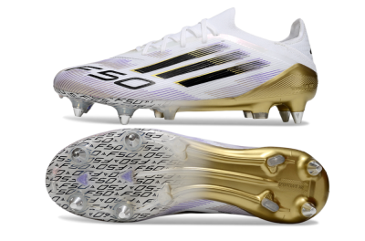 Men's Adidas F50 Elite SG Soft Ground Low-Tops Football Boots - White/Purple/Gold