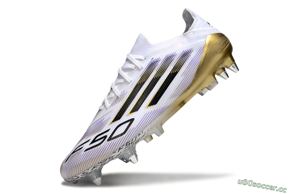 Men's Adidas F50 Elite SG Soft Ground Low-Tops Football Boots - White/Purple/Gold 5