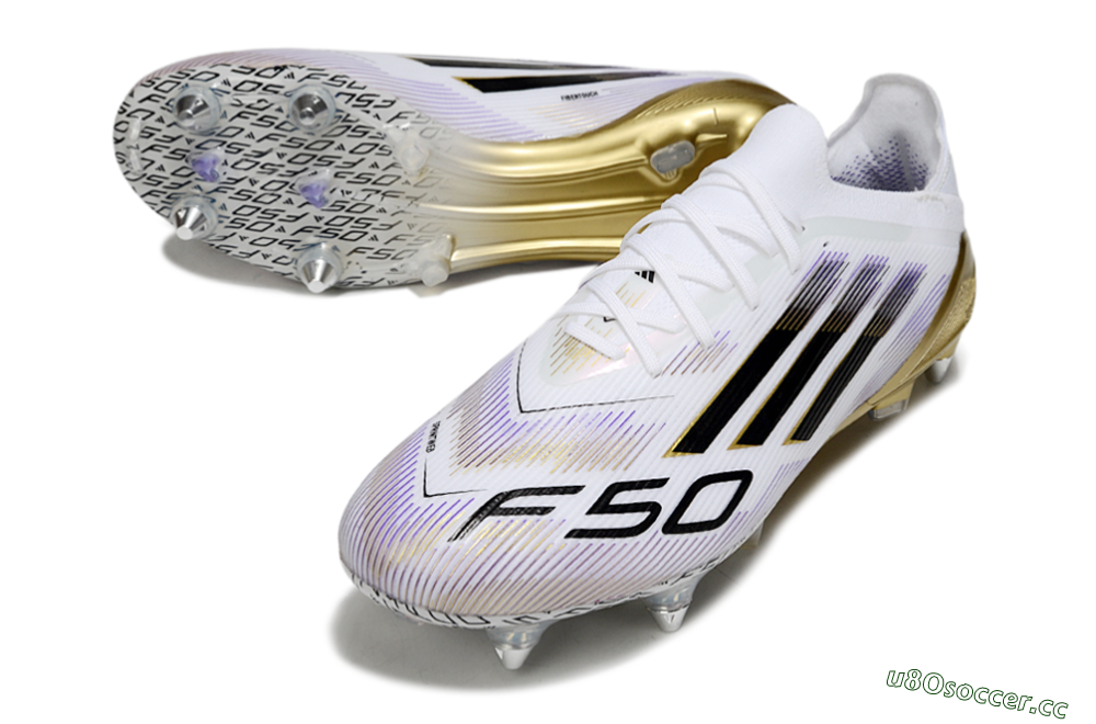 Men's Adidas F50 Elite SG Soft Ground Low-Tops Football Boots - White/Purple/Gold 3