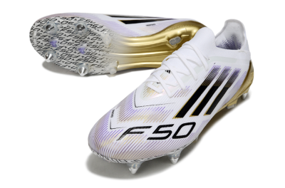 Men's Adidas F50 Elite SG Soft Ground Low-Tops Football Boots - White/Purple/Gold