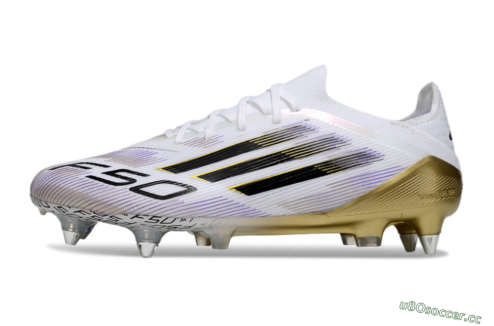 Men's Adidas F50 Elite SG Soft Ground Low-Tops Football Boots - White/Purple/Gold 0