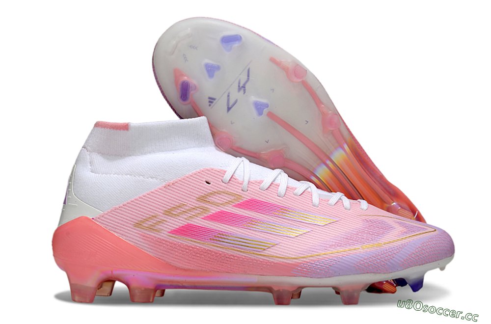 Men's Adidas F50 Elite Mid FG Firm Ground High-Tops Football Boots - Pink/Gold/White 2