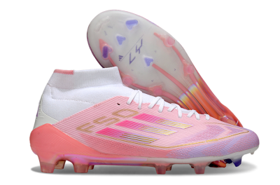 Men's Adidas F50 Elite Mid FG Firm Ground High-Tops Football Boots - Pink/Gold/White