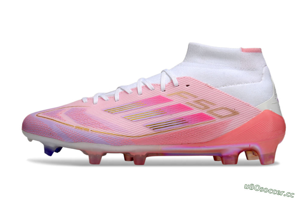 Men's Adidas F50 Elite Mid FG Firm Ground High-Tops Football Boots - Pink/Gold/White 0