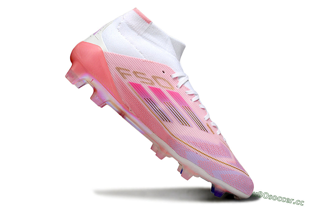 Men's Adidas F50 Elite Mid FG Firm Ground High-Tops Football Boots - Pink/Gold/White 4