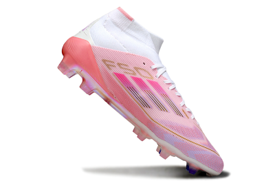 Men's Adidas F50 Elite Mid FG Firm Ground High-Tops Football Boots - Pink/Gold/White