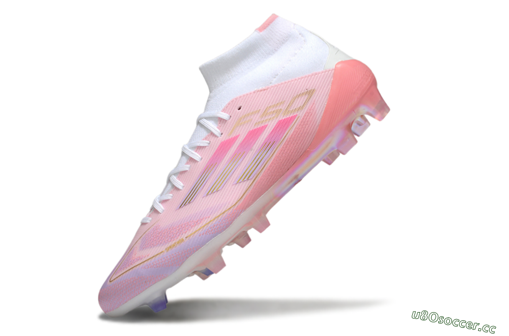Men's Adidas F50 Elite Mid FG Firm Ground High-Tops Football Boots - Pink/Gold/White 5