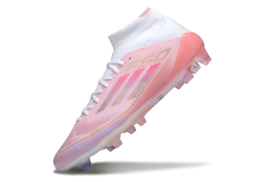 Men's Adidas F50 Elite Mid FG Firm Ground High-Tops Football Boots - Pink/Gold/White