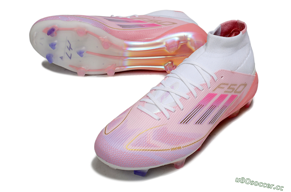 Men's Adidas F50 Elite Mid FG Firm Ground High-Tops Football Boots - Pink/Gold/White 3