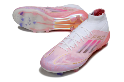 Men's Adidas F50 Elite Mid FG Firm Ground High-Tops Football Boots - Pink/Gold/White
