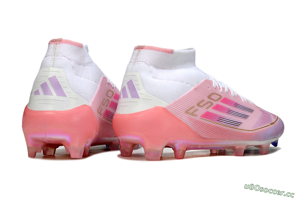 Men's Adidas F50 Elite Mid FG Firm Ground High-Tops Football Boots - Pink/Gold/White 6