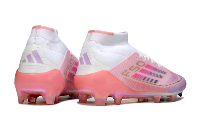 Men's Adidas F50 Elite Mid FG Firm Ground High-Tops Football Boots - Pink/Gold/White