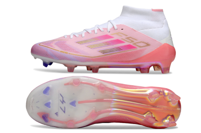 Men's Adidas F50 Elite Mid FG Firm Ground High-Tops Football Boots - Pink/Gold/White
